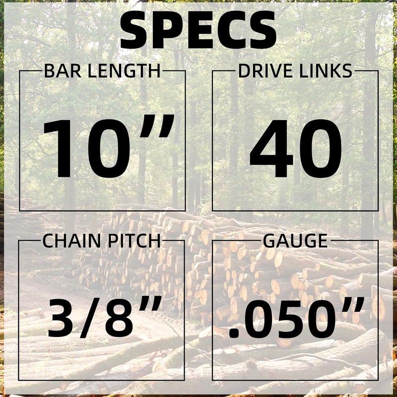 JINFFR 10 Inch Chainsaw Guide Bar and Chain Combo, 10" Replacement Chain for WORX WG309,10'' Chains for Sun Joe SWJ803E SWJ807E - 3/8'' .050'' 40 Drive Links (2Chain+1bar) - Image 2